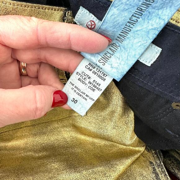Sinclair Manufacturing Metallic Gold Pants Size 30 Modern Glam Statement - Picture 9 of 9